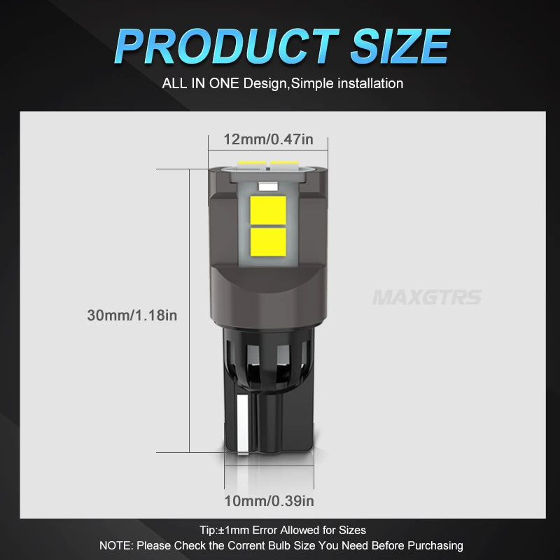 2x W5W 3080 SMD Car T10 LED 194 168 Wedge Replacement Reverse Instrument Panel Lamp White Blue Bulbs For Clearance Lights