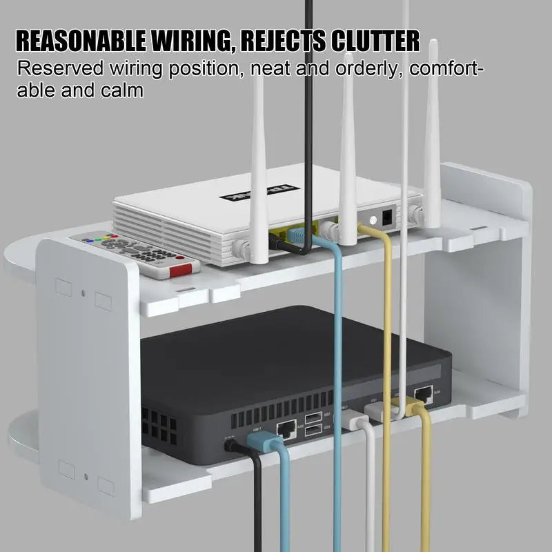 2 Tier Floating Shelves Wifi Router Hanging Layer Multi Tap Outlet Set Top Box Holder Cable Bracket Wall Mount Storage Organizer