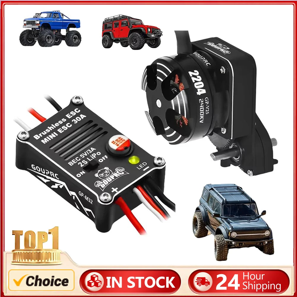 2204 2400KV Brushless Outrunner Motor with Transmission and 30A ESC for 1/24 RC Crawler Axial SCX24 Upgrade