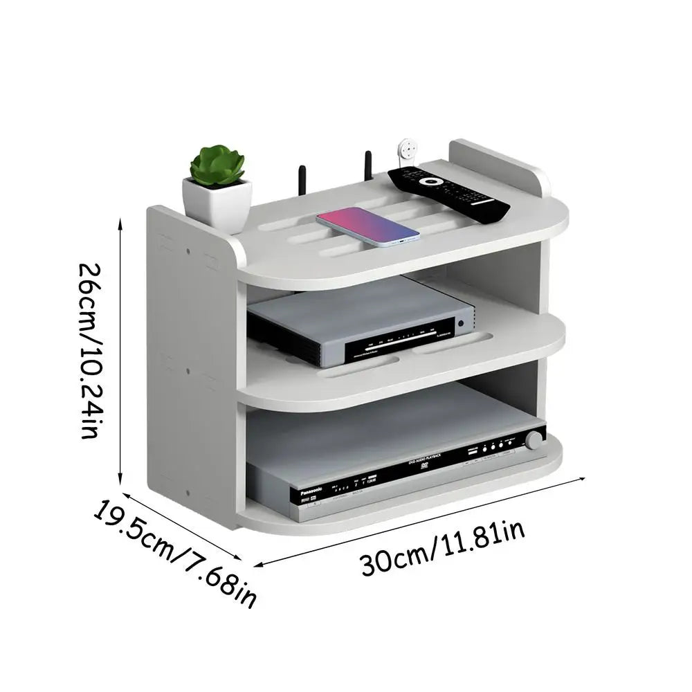 2 Tier Floating Shelves Wifi Router Hanging Layer Multi Tap Outlet Set Top Box Holder Cable Bracket Wall Mount Storage Organizer